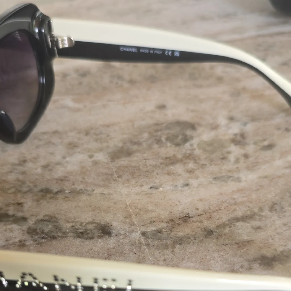 CHANEL Black and White Crystal Logo Sunglasses